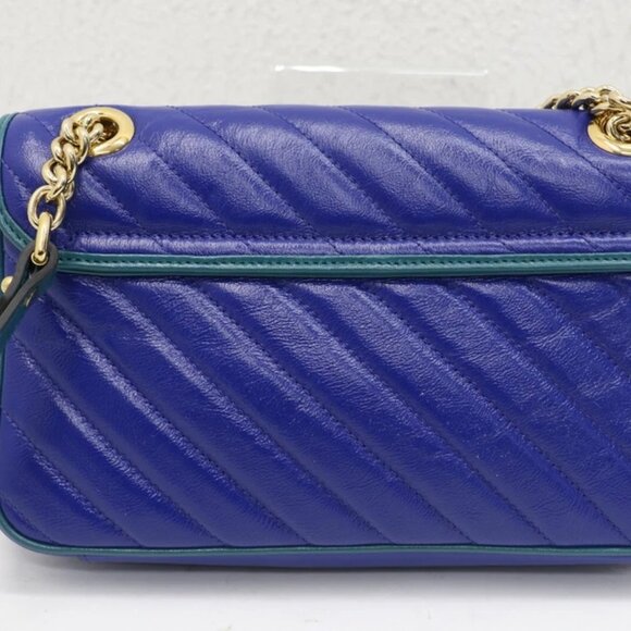 Gucci GG Marmont Small Shoulder Bag Blue Matelassé Leather - Picture 11 of 13
